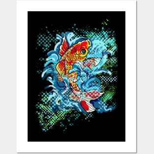 Koi fish in a pond Posters and Art